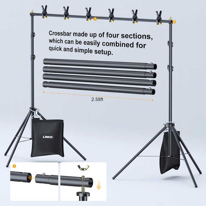 Linco Backdrop Stand for Parties Kit 10x7 ft Adjustable Back Drop Photography Studio Photo Background Support System with Clamps, Sand Bag, Carrying Bag 4172 - Image 4
